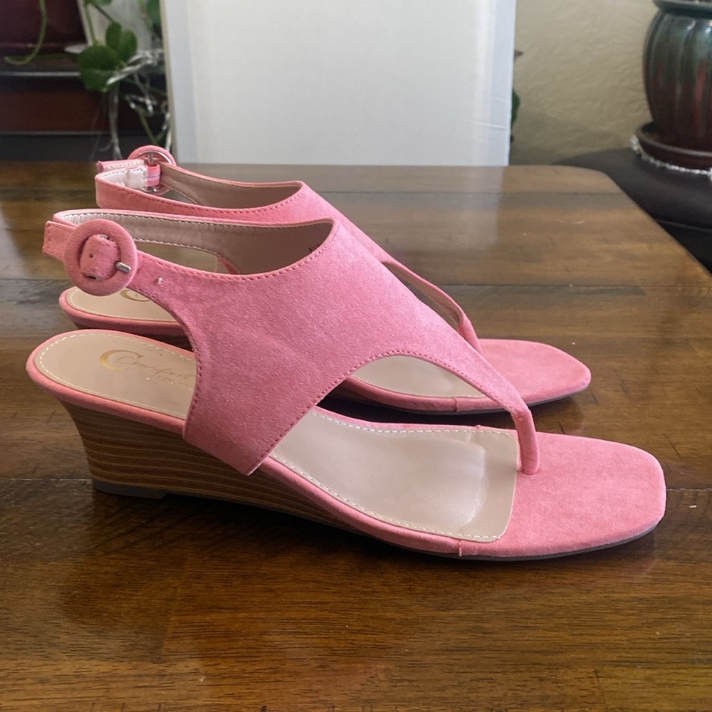 Cato Wide Width Faux Suede Thong Wedge Sandals